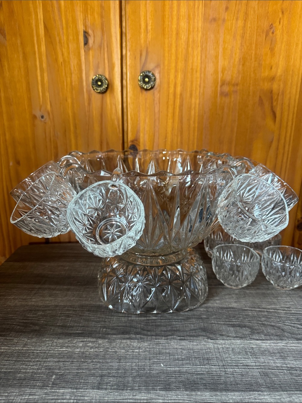 Vintage Hazel-Atlas “Williamsport” Punch Bowl Set with Hanging Cups - Clear